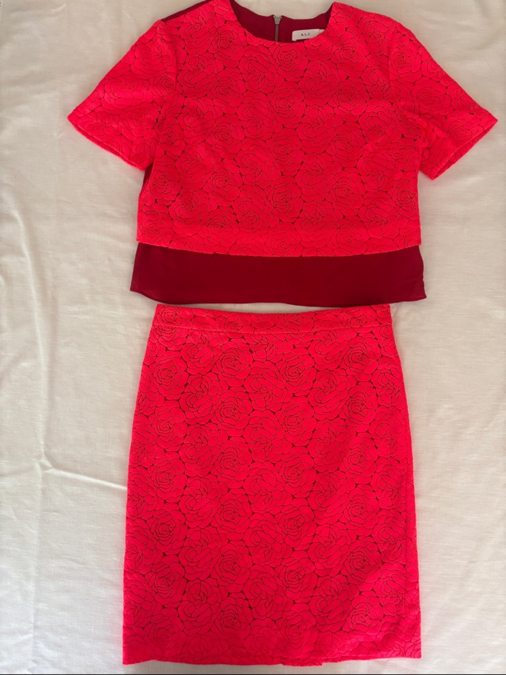 A.L.C. Vibrant Redish Pinkish Neon Top & Skirt Set!